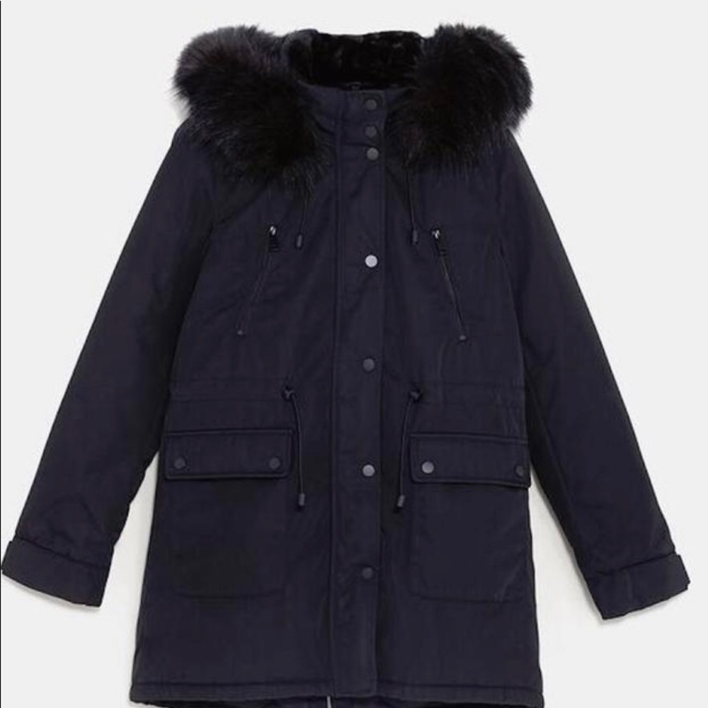 Zara Padded Faux Fur Hooded Parka Coat